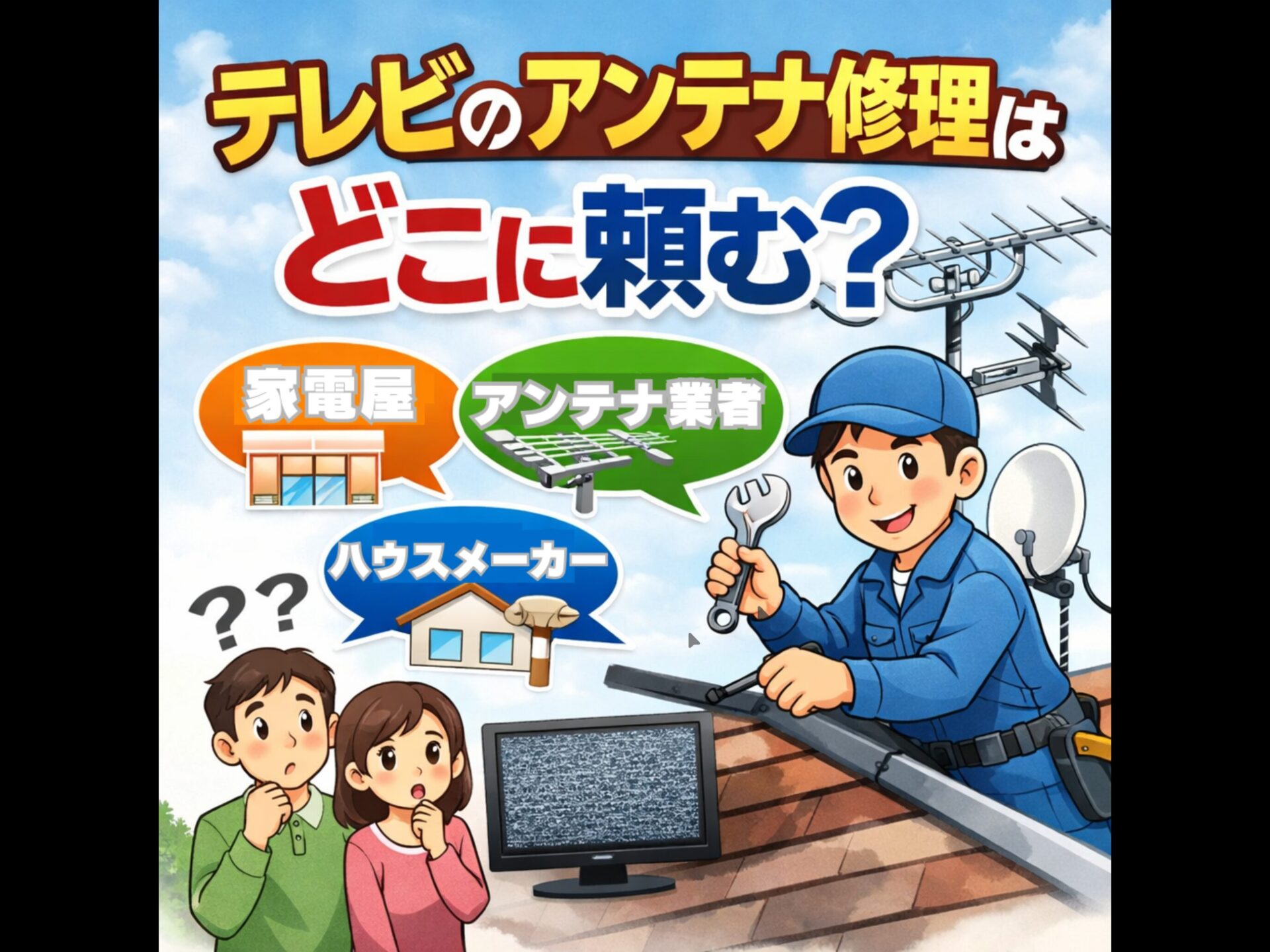テレビのアンテナ修理はどこに頼む？工事の費用相場・自分での対処方法 
