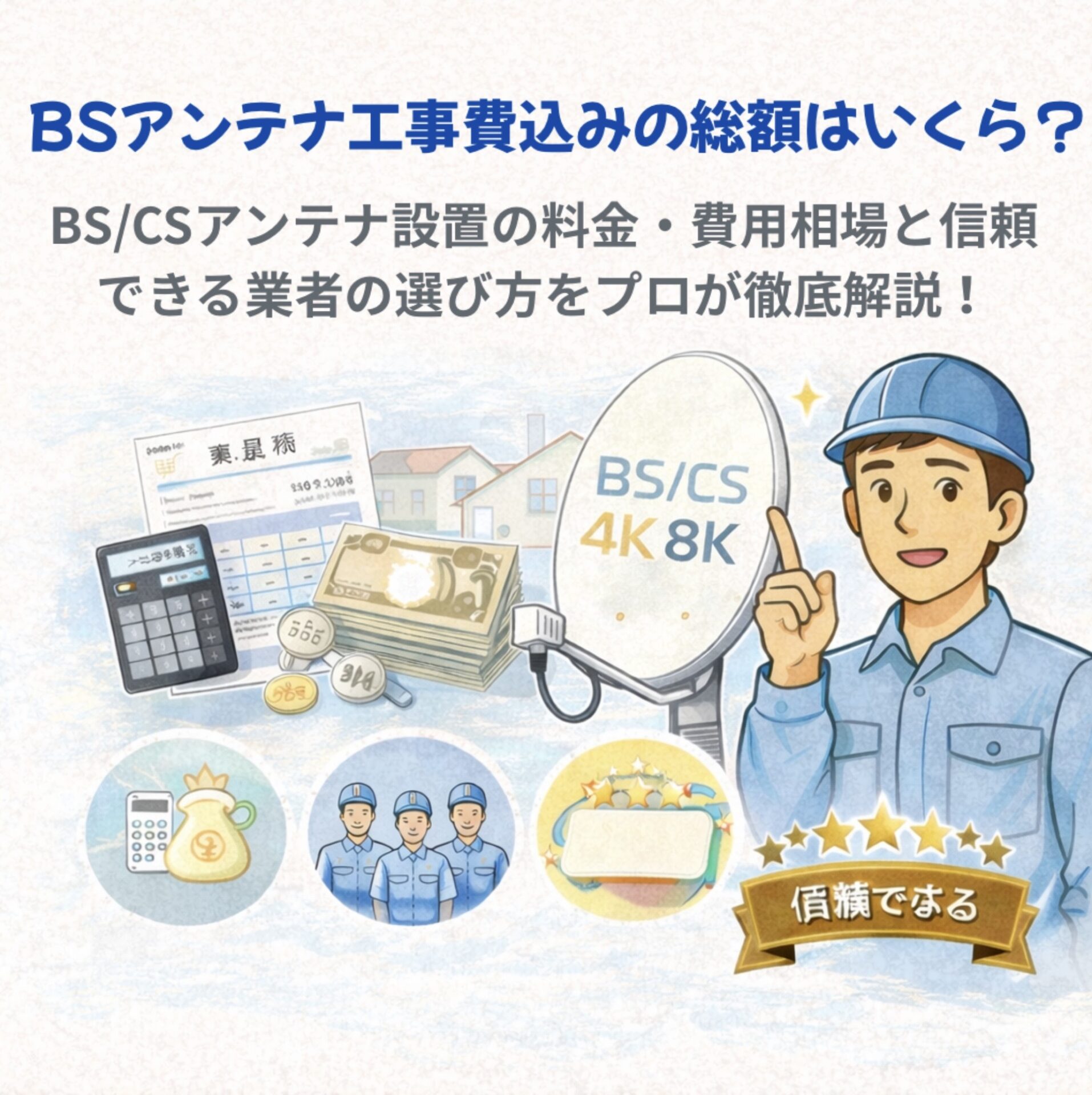 BSアンテナ工事費込みの総額はいくら？BS/CSアンテナ設置の料金・費用 