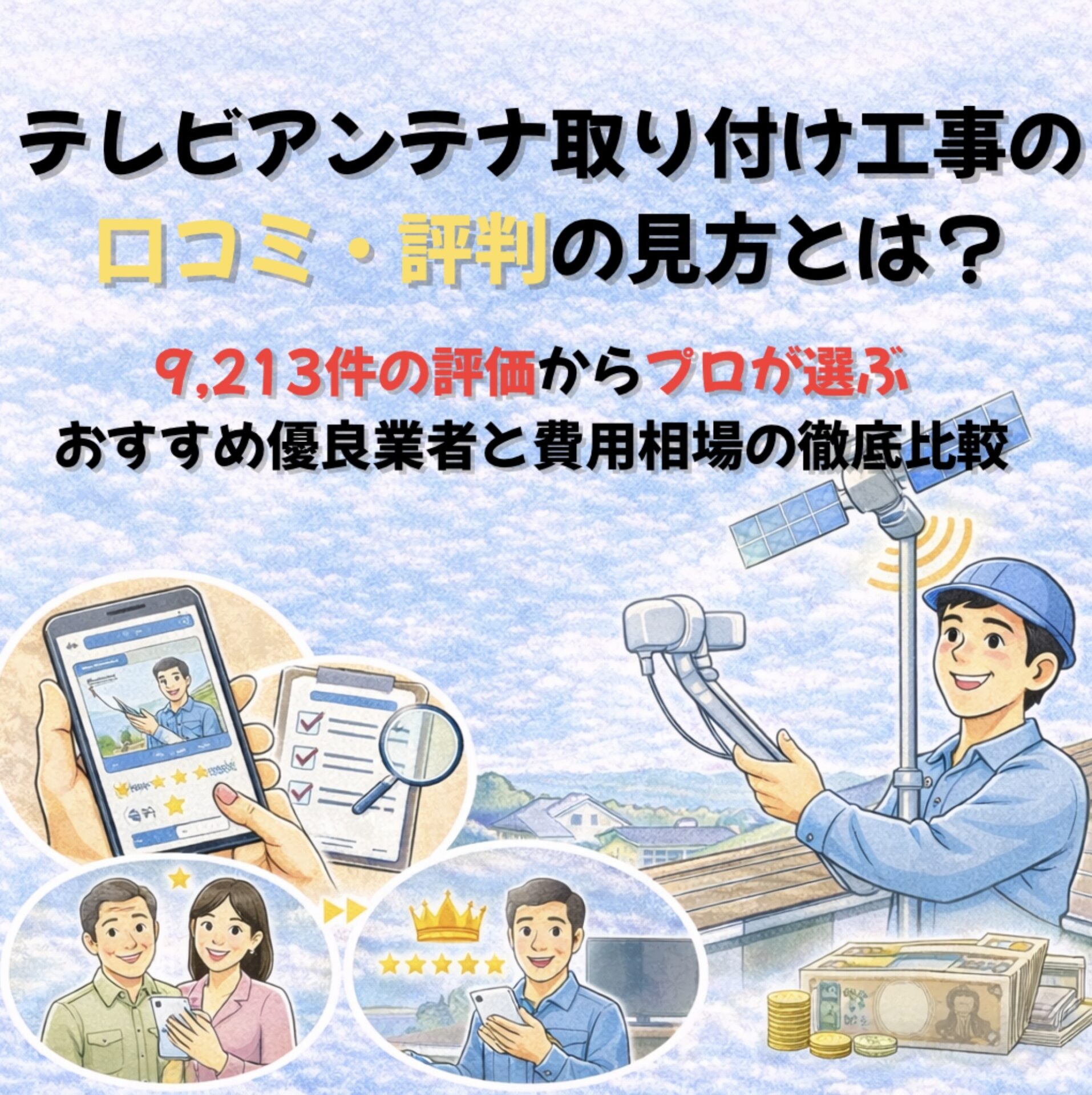 テレビアンテナ取り付け工事の口コミ・評判の見方とは？9,213件の評価 