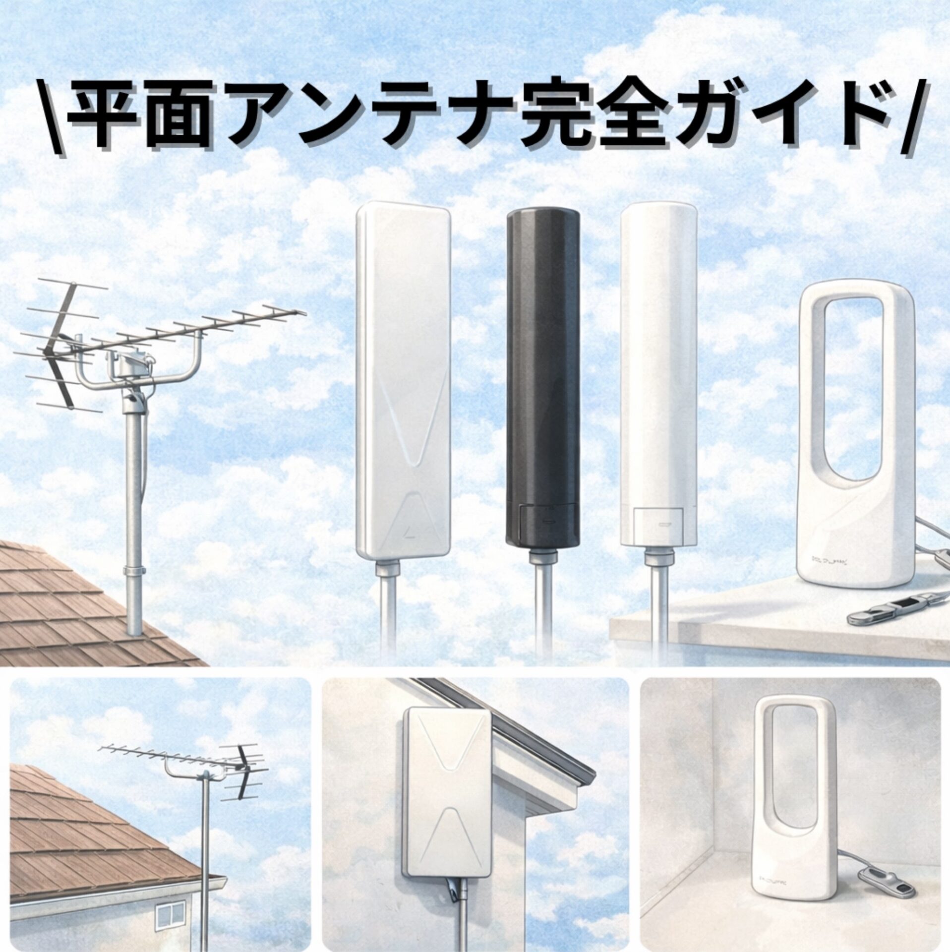 アンテナ　テレビアンテナ　地デジアンテナ　各種あります。 テレビのアンテナの選び方と工事の流れ｜地デジアンテナの種類・価格