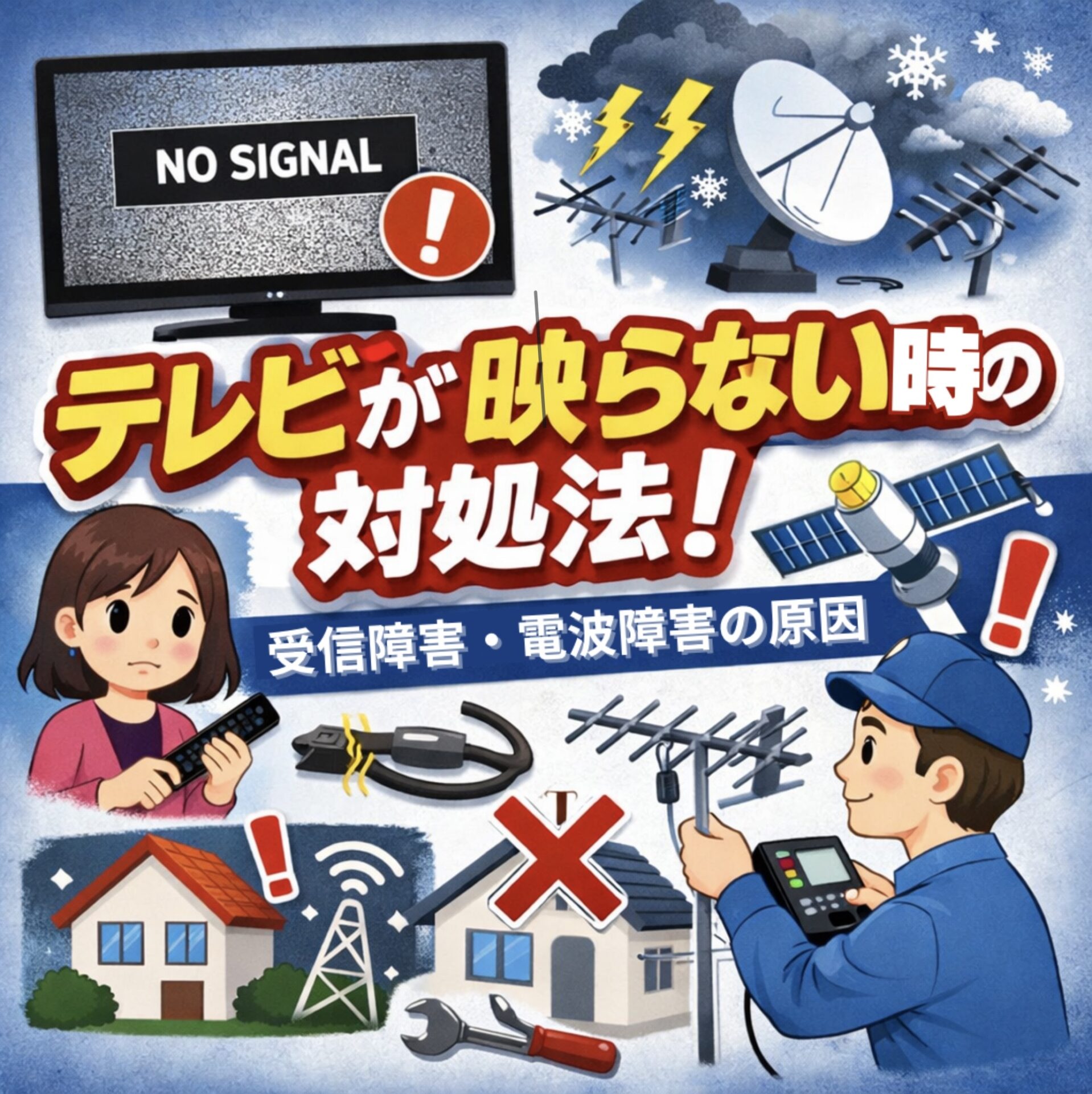 地デジや衛星放送のテレビが映らない時の対処法は？受信障害・電波障害