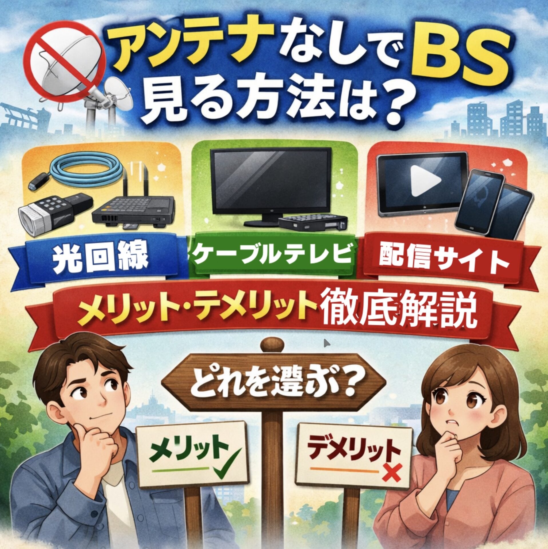 アンテナなしでBSを見る方法は？光回線、ケーブルテレビ、配信サイト 