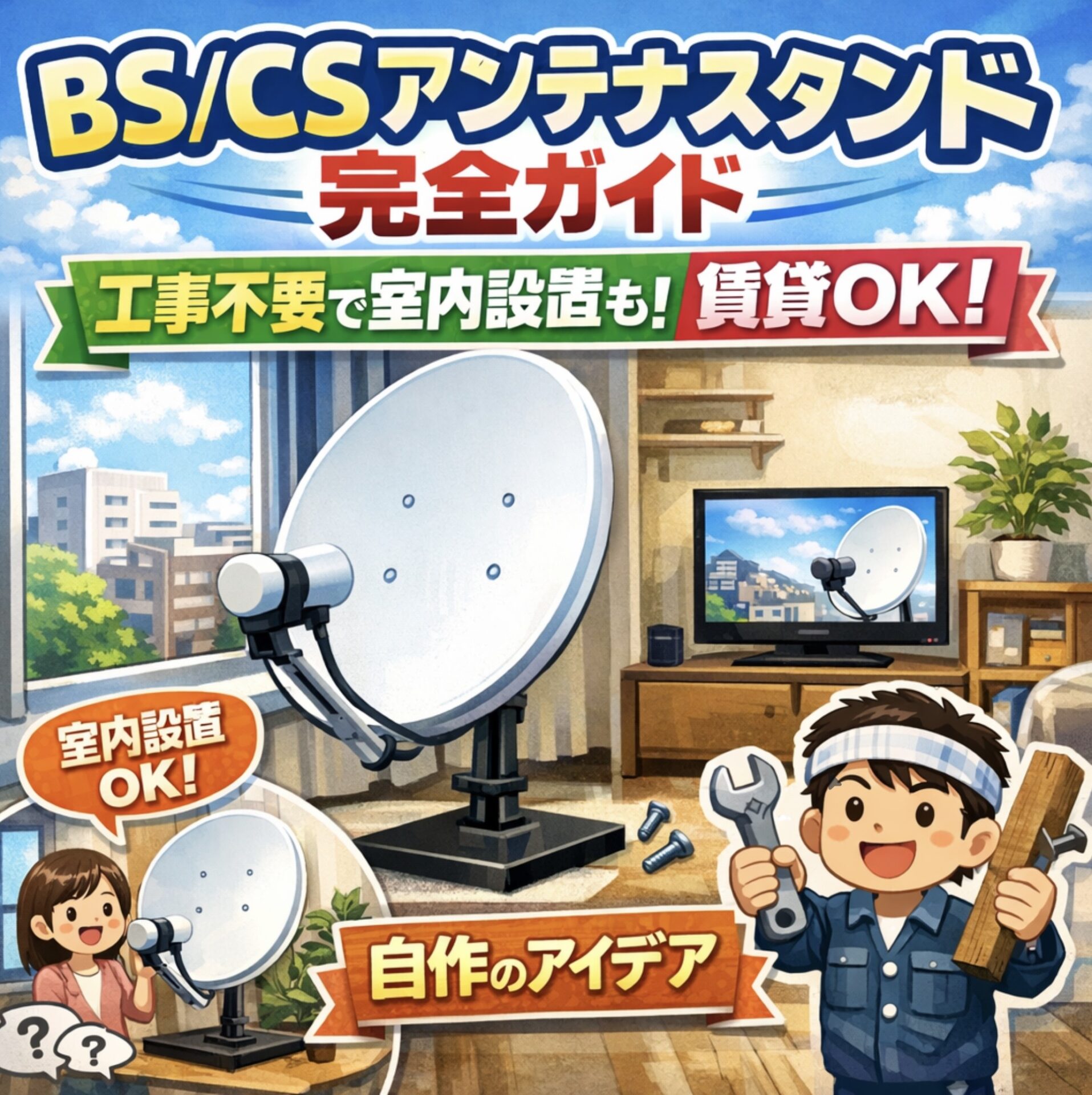 2026年最新BS/CSアンテナスタンド完全ガイド：工事不要で室内設置も
