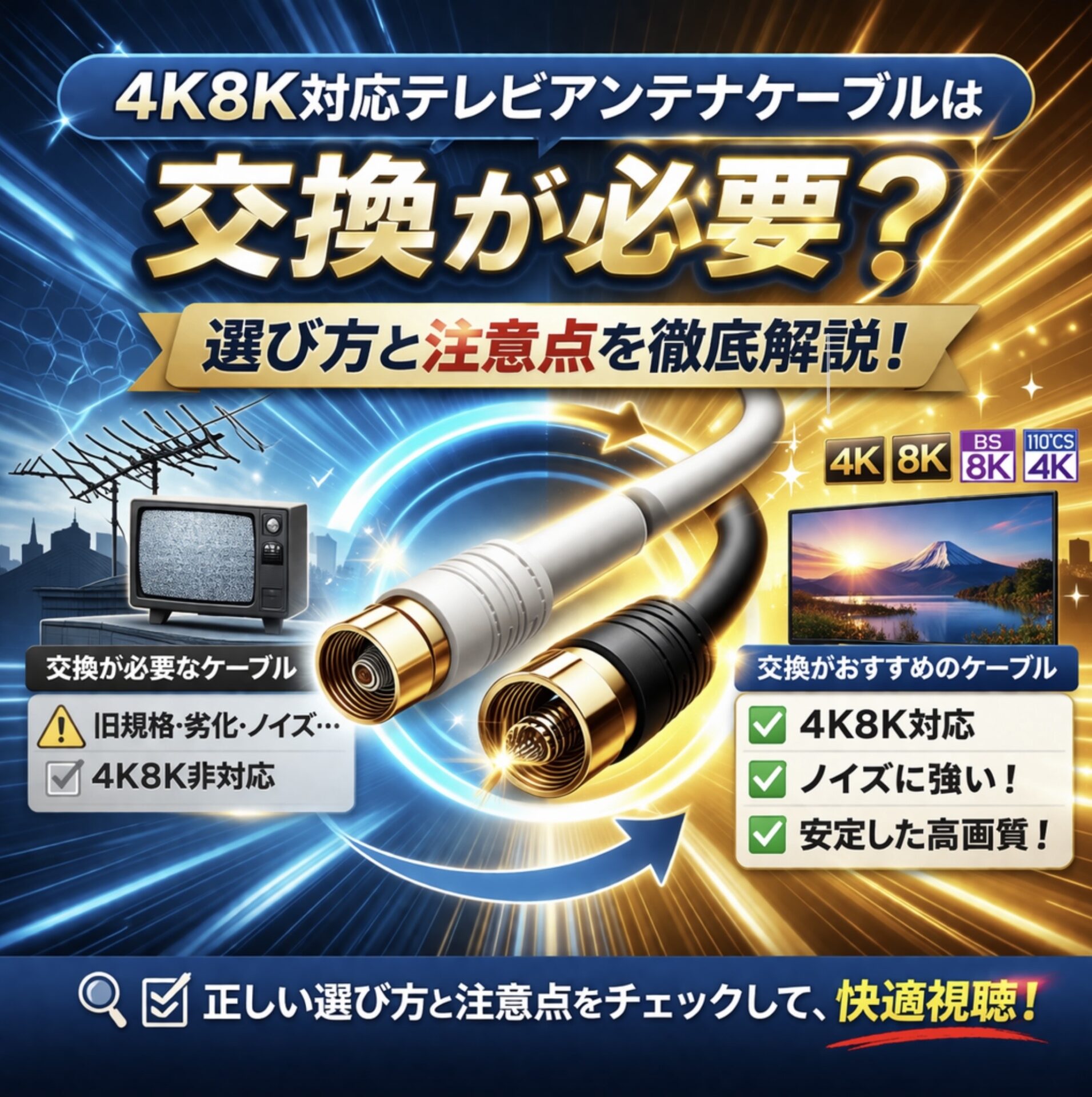 4K8K対応テレビアンテナケーブルは交換が必要？簡単診断でわかる4K8K