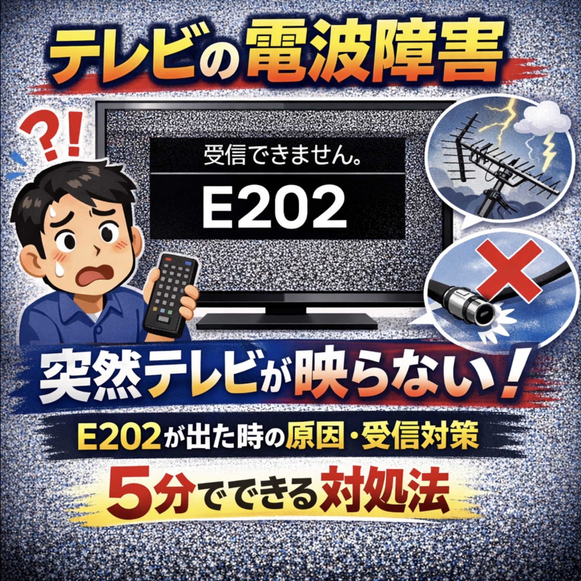 テレビの電波障害】突然テレビが映らない！E202が出た時の原因とプロが