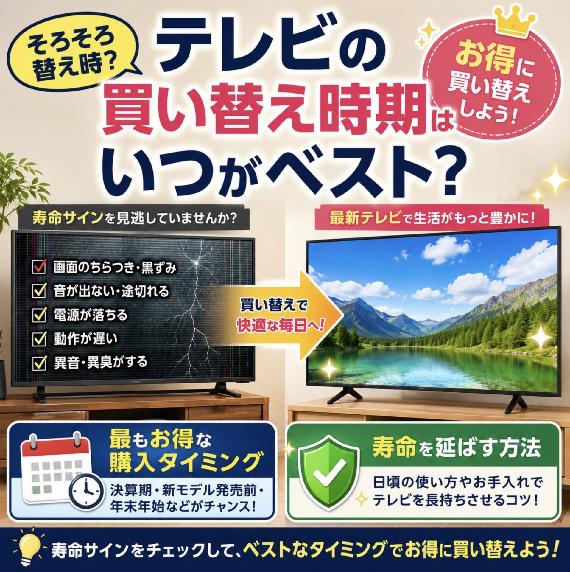 2026年版】テレビの買い替え時期はいつがベスト？寿命サインと最もお得 
